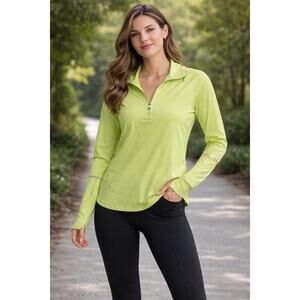 Hind Women’s Lime Green Half Zip Athletic Pullover Large